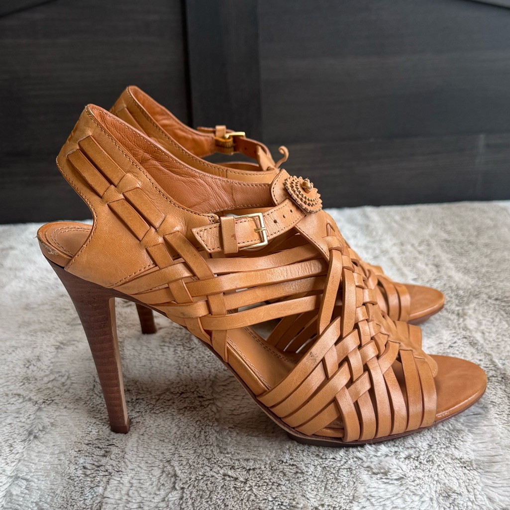 Tory Burch Canyon Woven Sandal Natural Veg Leather In Camello Size 8.5